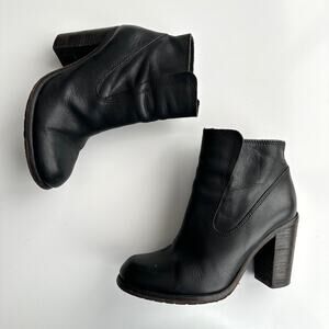 AllSaints Chunky Heel Side Zip Black Leather Round Toe Ankle Boot EU 40 US 9 9.5